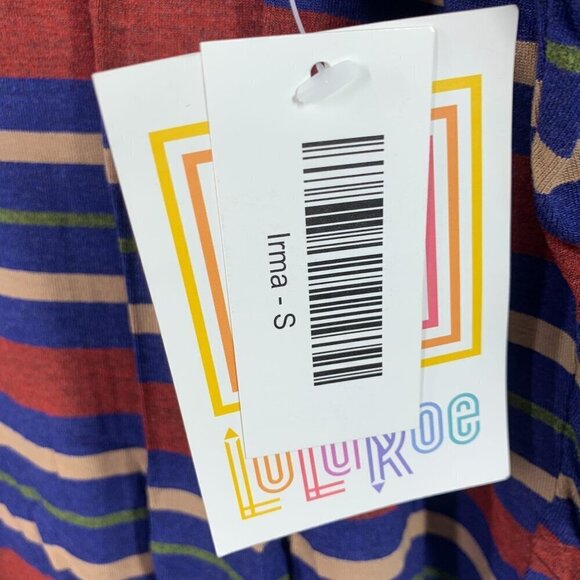 Lularoe Irma Half Sleeve Tunic Hi Low Polyester Blend Sz S Red White Blue Stripe - Picture 4 of 7
